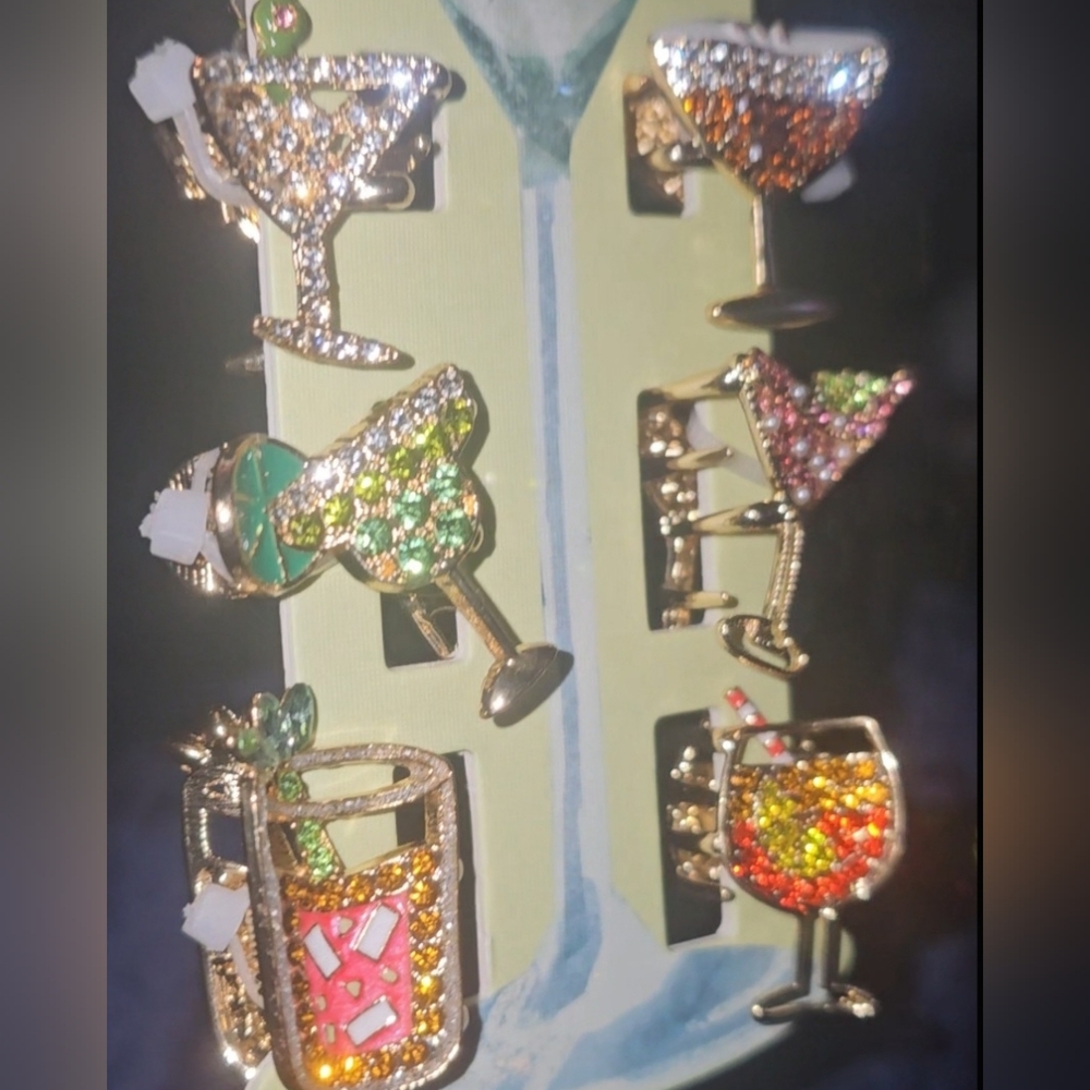 Piper‎ Gold Rhinestone Cocktail Glass Hair Clips Accessories Set Of 6 NEW